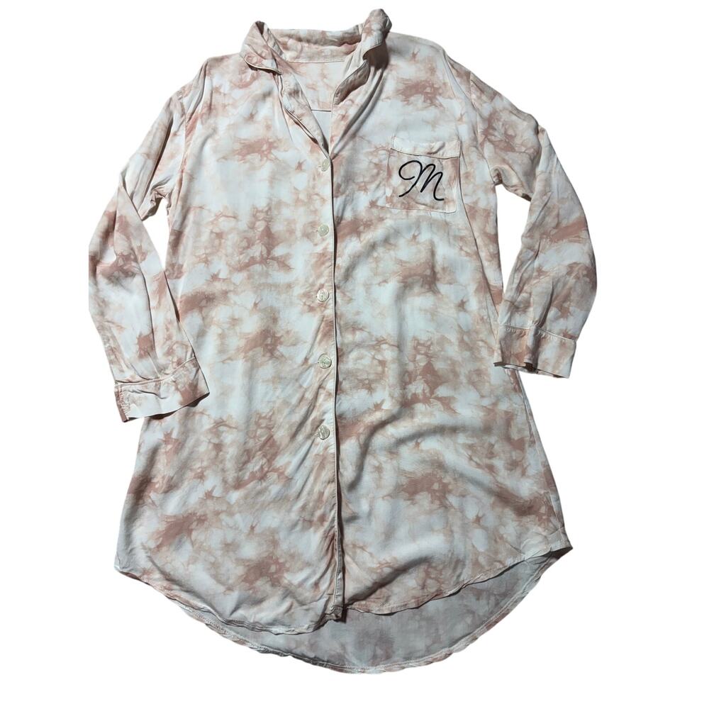 Event Blossom Womens M Pastel Pink & White Tie Dye "M" Initial Button Down Top